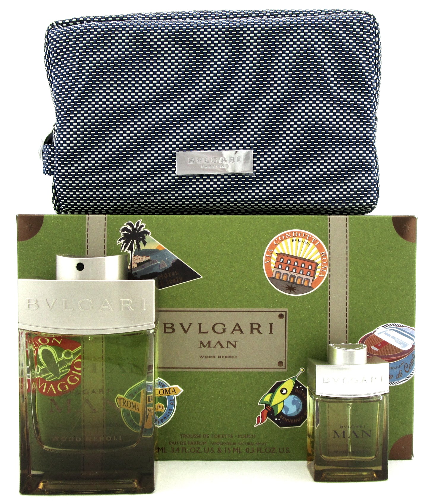 Bvlgari MAN WOOD NEROLI 3.4oz & 15ml Eau de Parfum Spray + Pouch. New Men's Set