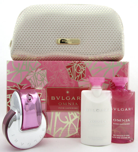 Bvlgari Omnia Pink Sapphire 2.2oz EDT Spray + 2.5oz B/Lot & Sh/Gel + Pouch. SET
