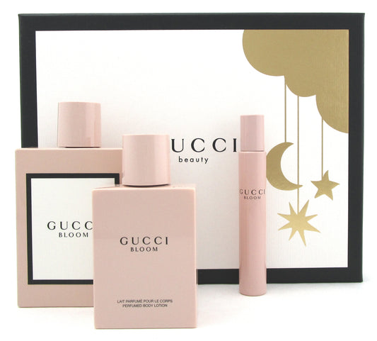 Gucci Bloom 3.3 oz EDP Spray +7.4 ml EDP Roller Ball +3.3 oz B/Lotion. NEW Set for Women