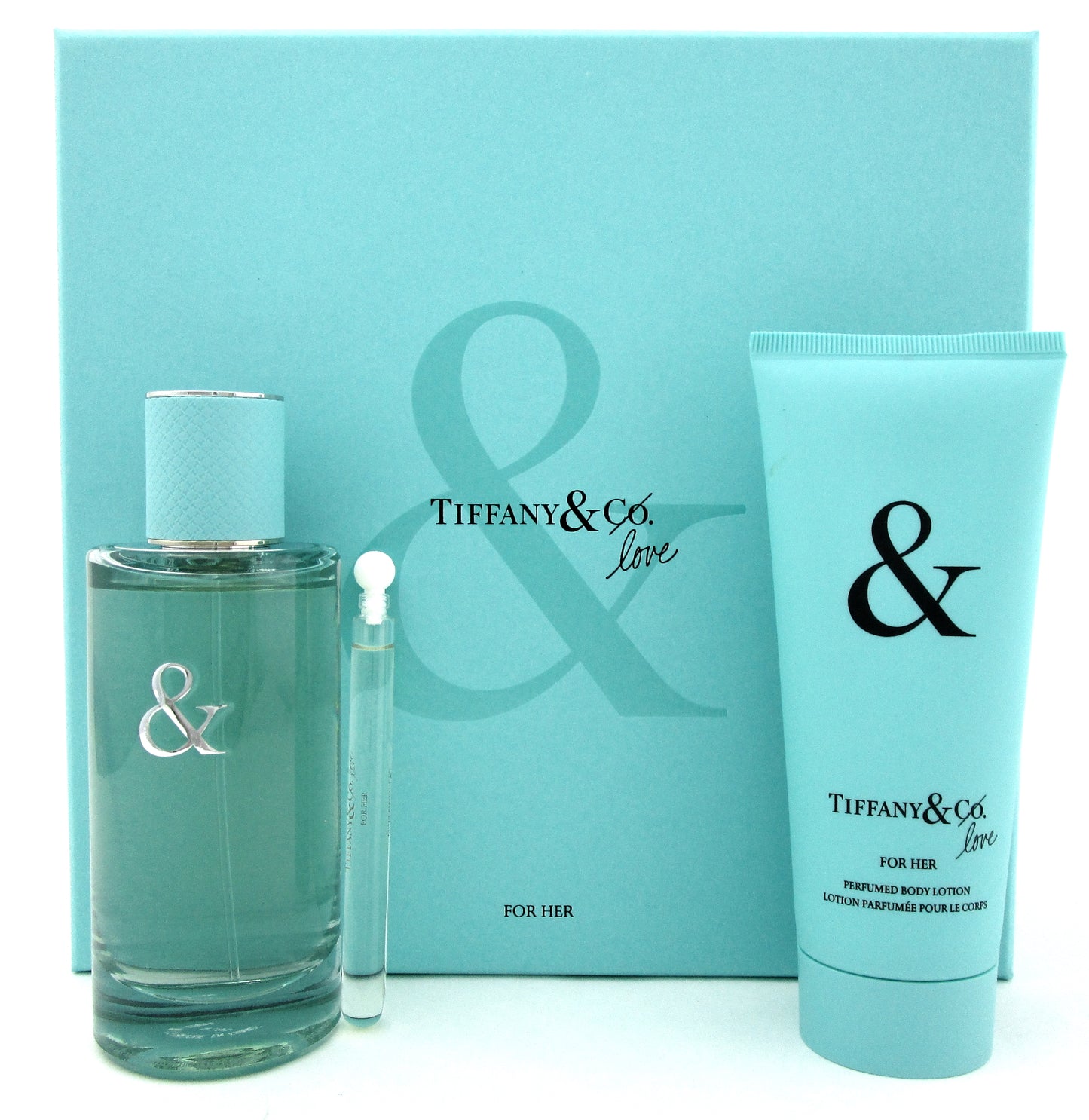 Tiffany & Love for Her 3.0oz.EDP Spray +4 ml.EDP Splash +3.3oz B/Lot. New Set