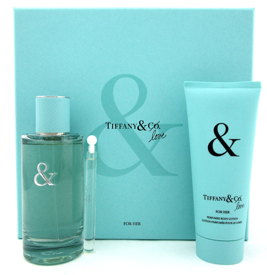 Tiffany & Love for Her 3.0oz.EDP Spray +4 ml.EDP Splash +3.3oz B/Lot. New Set