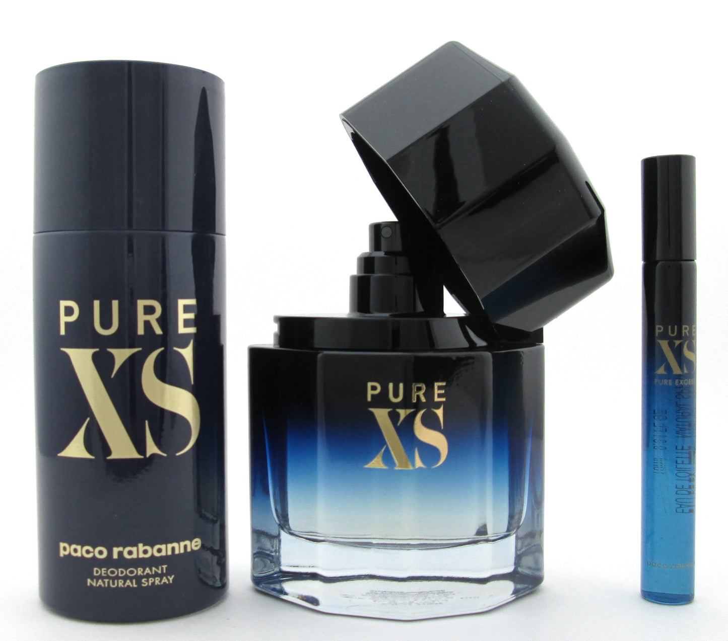 PURE XS by Paco Rabanne Set for Men:3.4 oz. EDT Spray+ 5.1 oz. Deo Spray +10 ml. New