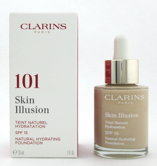 Clarins Skin Illusion Natural Hydrating Foundation SPF 15 # 101 Linen 1 oz. New