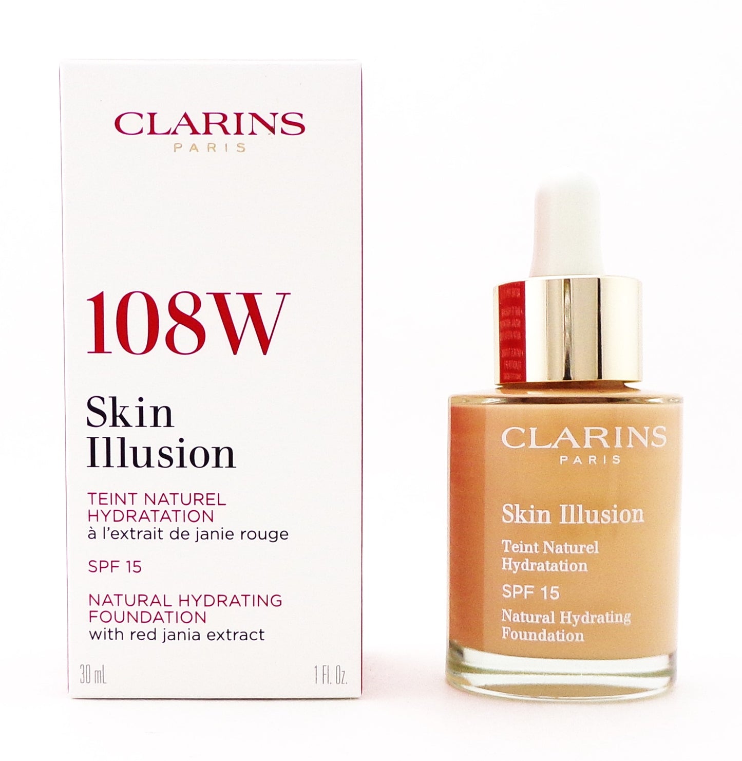 Clarins Skin Illusion Natural Hydrating Foundation SPF 15 # 108W  1 oz./ 30 ml. New