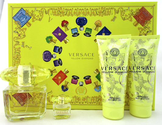 Versace Yellow Diamond 3.0 oz. & 5 ml. EDT+3.4 oz. B/Lot+3.4 oz. Sh/Gel. New Set