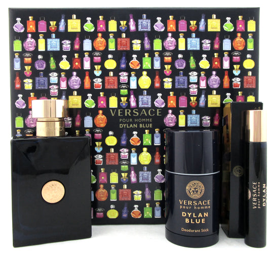 Versace Dylan Blue 3.4 oz. & 10 ml. EDT Spray + 2.5 oz. Deodorant Stick. New Set