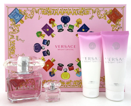 Versace Bright Crystal 3.0 oz. & 5 ml. EDT+3.4 oz. B/Lot+3.4 oz. Sh/Gel. New Set