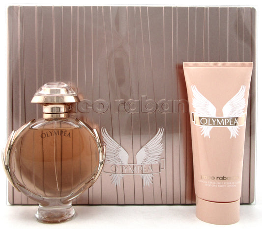 Olympea by Paco Rabanne 2.7oz. EDP Spray + 3.4oz. B/Lotion. Brand New Set in Metal Box