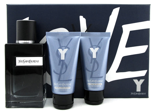 Y by Yves Saint Laurent 3.3 oz EDP Spray + 1.6 oz A/Sh Balm & Sh/Gel. New Men's SET