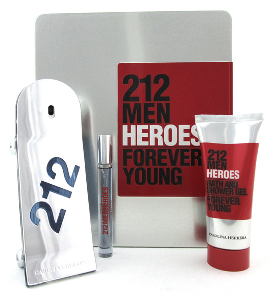 212 Men Heroes by Carolina Herrera 3.0 oz & 10 ml EDT Spray + 3.4 oz Sh/Gel. New SET