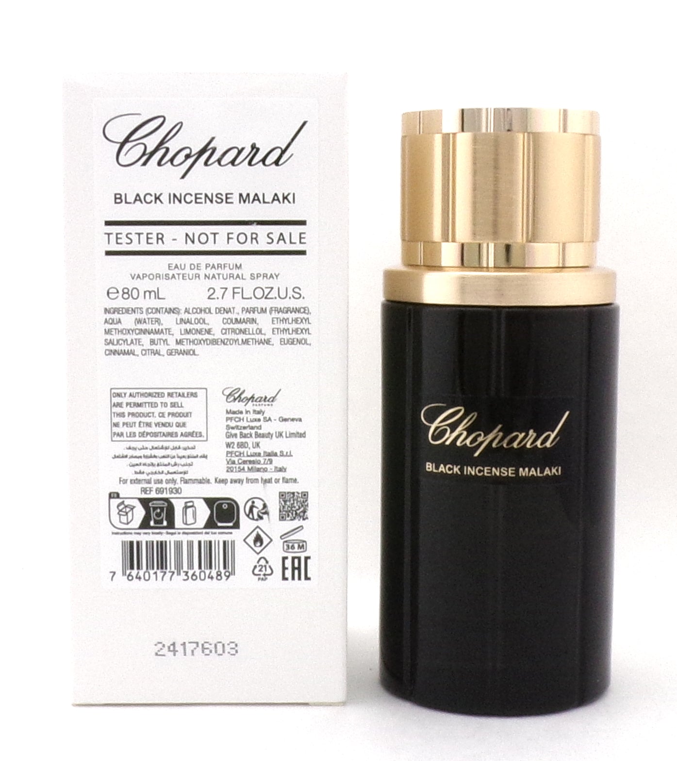 Chopard Black Incense Malaki 2.7 oz. Eau de Parfum Spray for Men. New Tester w/Cap