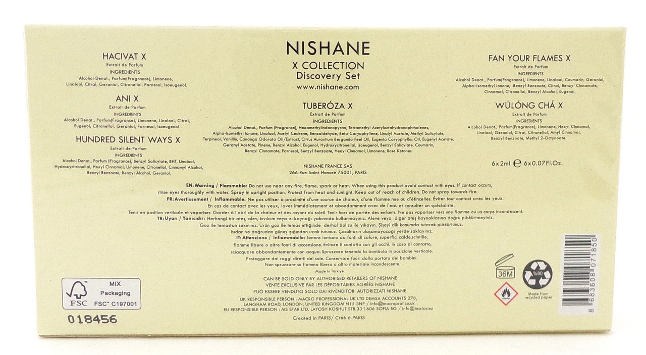 NISHANE X Collection 6 x 0.07 oz. Extrait de Parfum Spray Unisex Discovery Sample Set . New Sealed Box