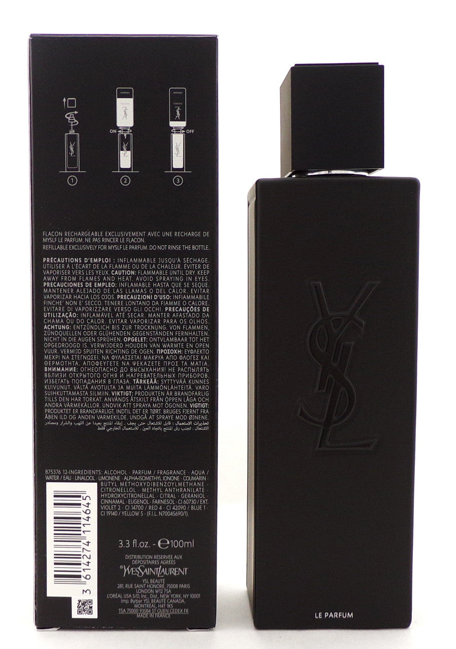 Yves Saint Laurent MYSLF 3.3 oz. LE PARFUM Refillable Spray for Men. New NO CELLOPHANE