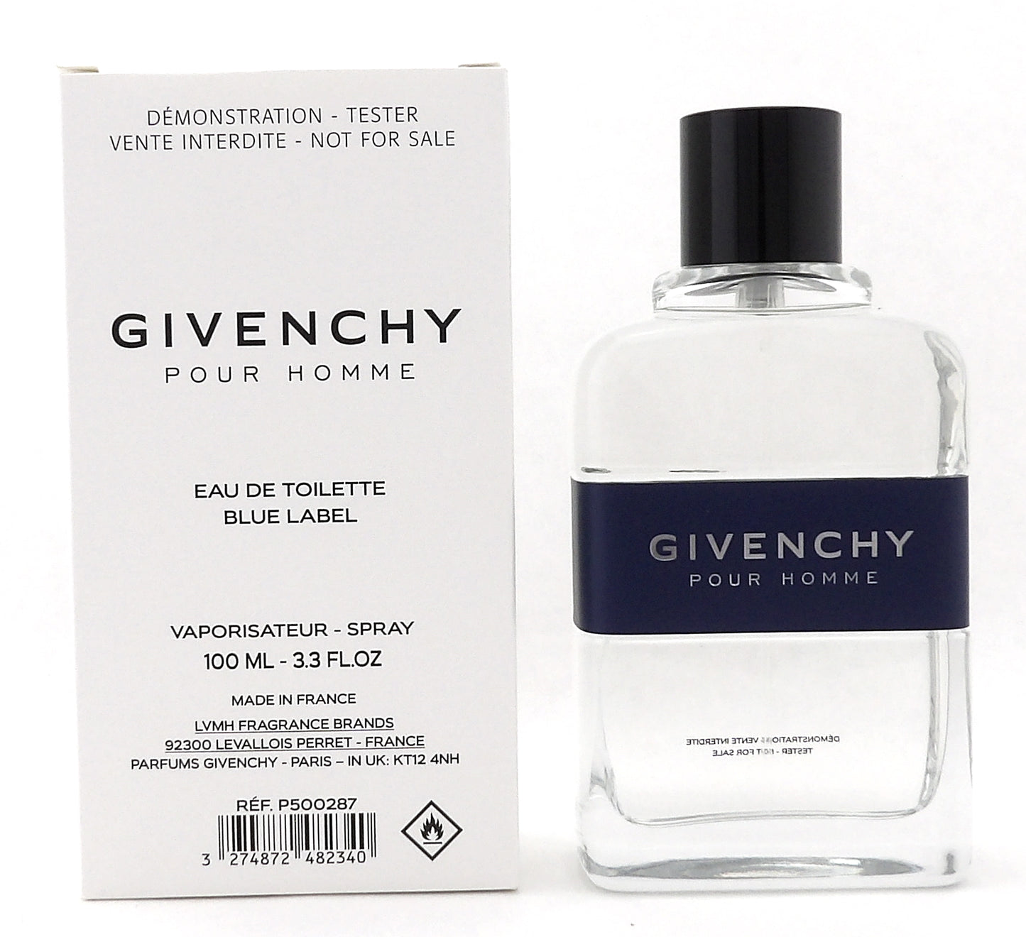 Givenchy Pour Homme Blue Label 3.3 oz Eau de Toilette Spray for Men. New Tester w/Cap