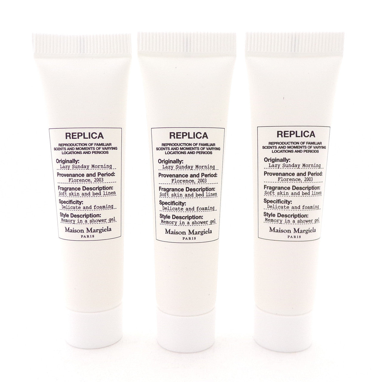Replica LAZY SUNDAY MORNING by Maison Margiela 0.5 oz. Shower Gel. Brand New Non-Sealed Tube. Lot of 3 Gels