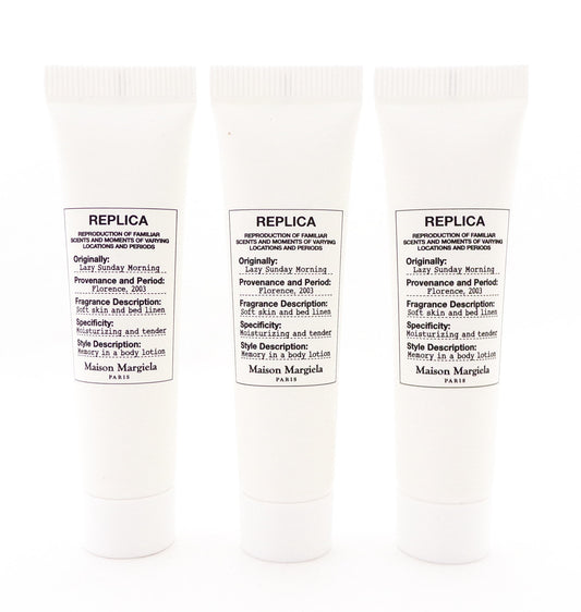Replica LAZY SUNDAY MORNING by Maison Margiela 0.5 oz. Body Lotion. Brand New Non-Sealed Tube. Lot of 3 Lotions