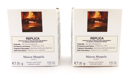 Replica BY THE FIREPLACE by Maison Margiela 1.23 oz. Scented Candle. Brand New Stained Box NO CELLOPHANE Lot of 2 Candles