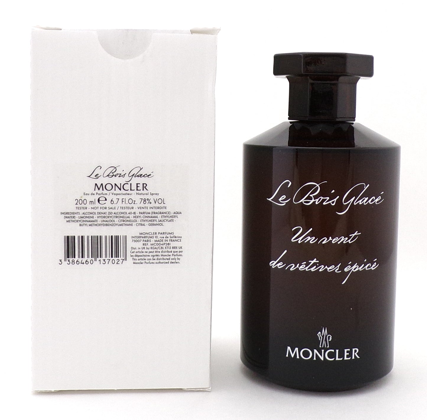 Moncler LE BOIS GLACE 6.7 oz./ 200 ml. Eau de Parfum Spray Unisex. New Tester w/Cap