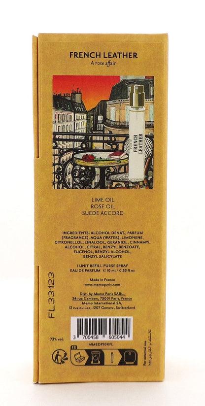 Memo Paris French Leather 0.33oz Eau de Parfum REFILL Purse Spray New Sealed Box