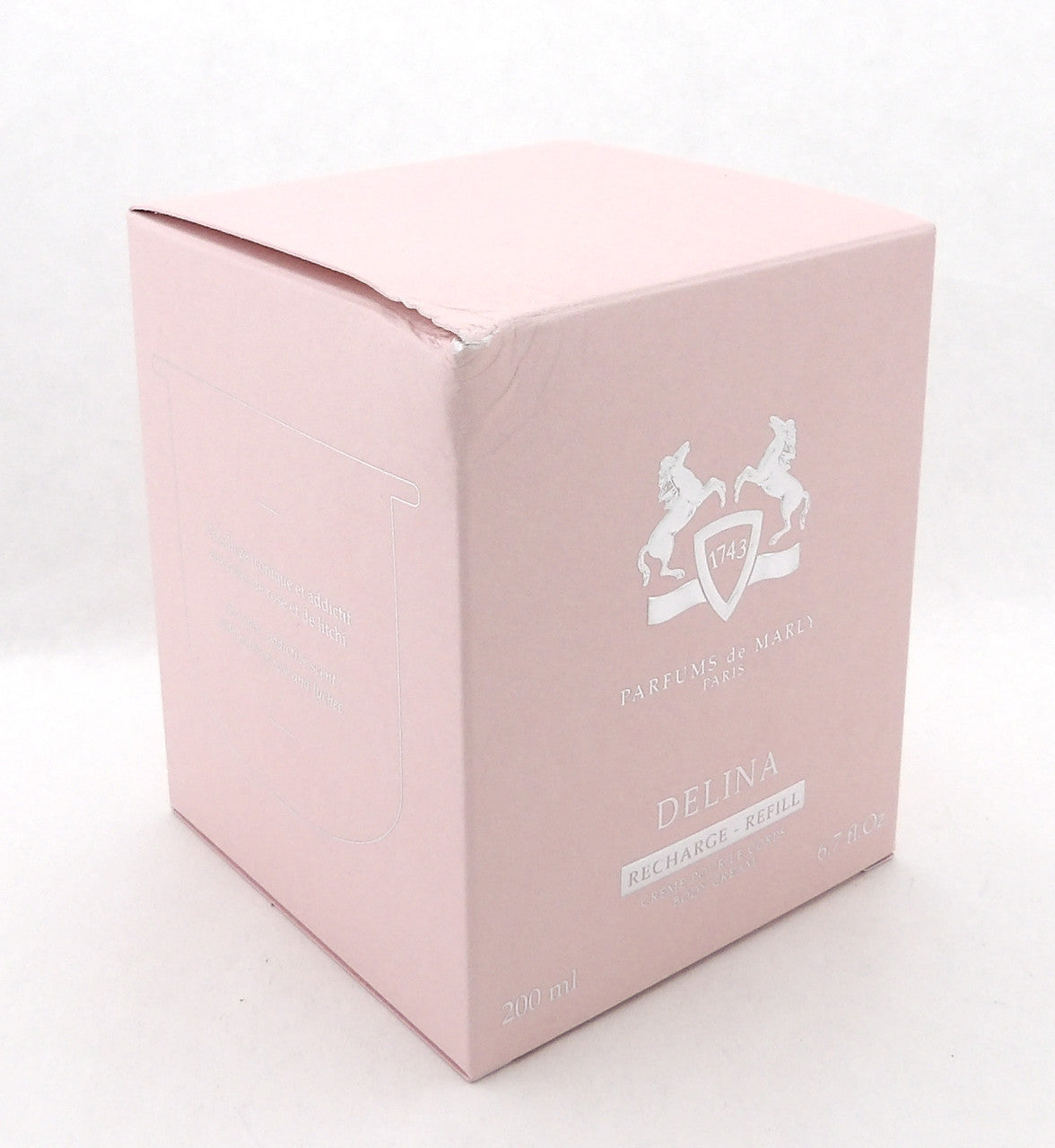 Delina by Parfums de Marly 6.7 oz./ 200 ml. Body Cream REFILL for Women. New in DAMAGED Box