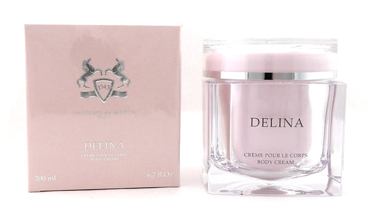 Delina by Parfums de Marly 6.7 oz./ 200 ml. Refillable Body Cream for Women. New DAMAGED Box