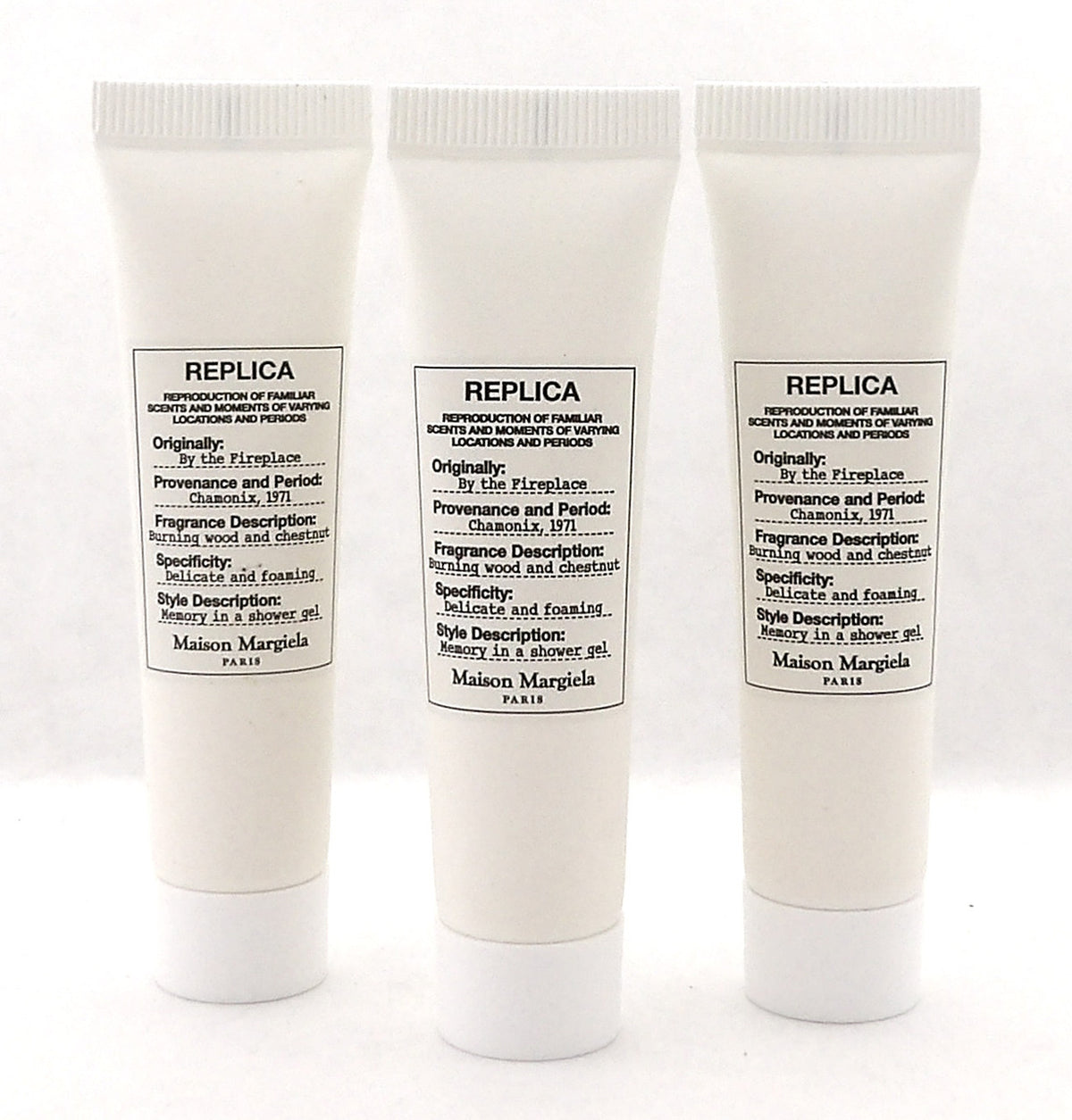 Replica BY THE FIREPLACE by Maison Margiela 0.5 oz. Shower Gel. Brand New Non-Sealed Tube. Lot of 3 Gels