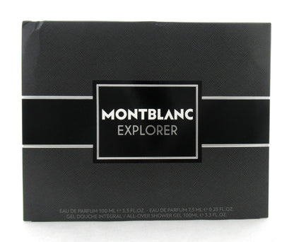 Mont Blanc Explorer 3.3 oz & 7.5 ml EDP Spray +3.3 oz Shower Gel New Damaged Box