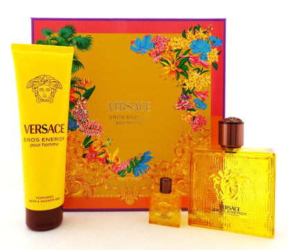 Versace EROS ENERGY Pour Homme 3 pcs Set 3.4 EDP Spray + 0.17 EDP Mini + 5.0 S/G