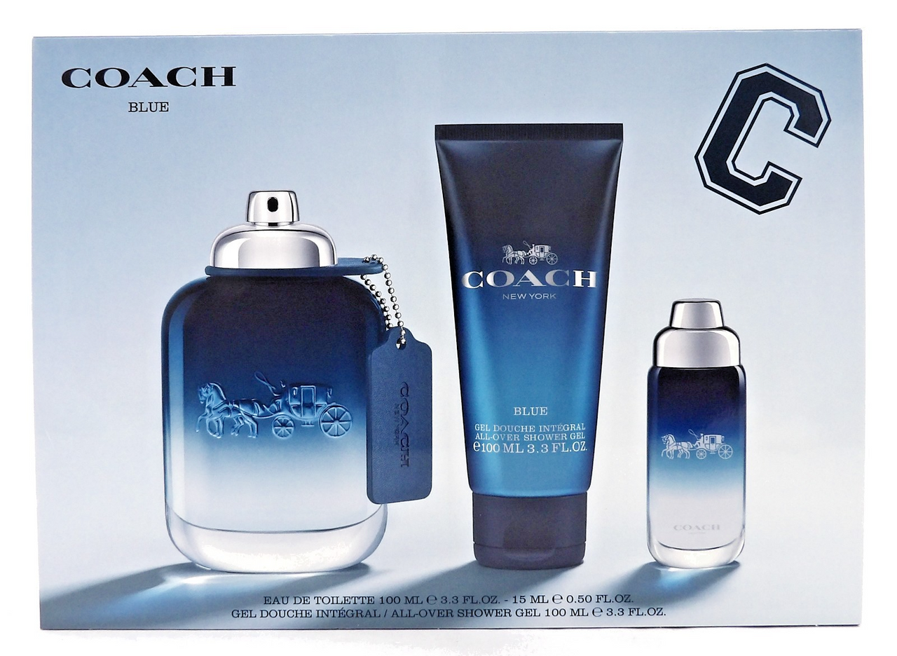 COACH BLUE 3.3oz & 0.5oz Eau de Toilette Spray + 3.3 oz Shower Gel New Men's SET