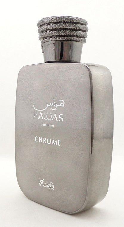 HAWAS for Him CHROME by Rasasi 3.38 oz. EDP Spray for Men. New No Cellophane