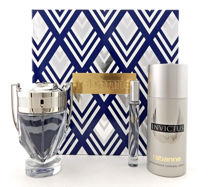 Invictus by Rabanne 3.4 oz & 10 ml EDT Spray + 5.1 oz Deo Spray. New Men's SET