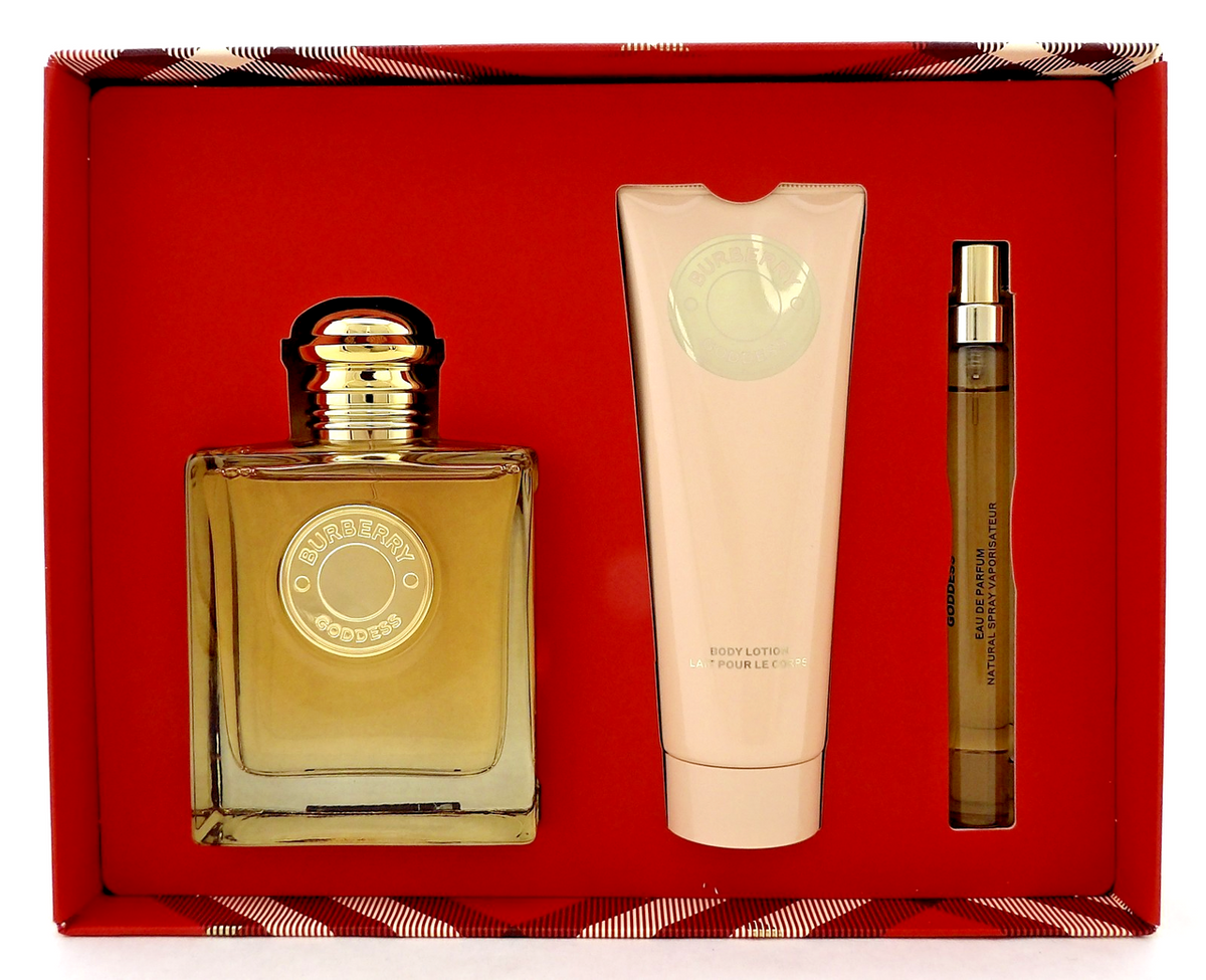 Burberry Goddess 3.3 oz & 10 ml EDP Spray + 2.5 oz Body Lotion New Set for Women