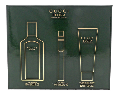 Gucci Flora Gorgeous Gardenia 3.3 oz & 10 ml EDP Spray + 1.6 oz B/Lotion New SET