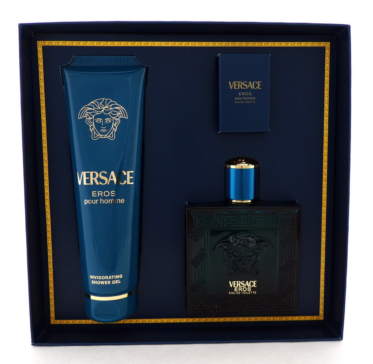 Versace EROS  Pour Homme 3 pcs Set 3.4 oz EDT Spray + 0.17 oz EDT Mini + 5.0 S/G