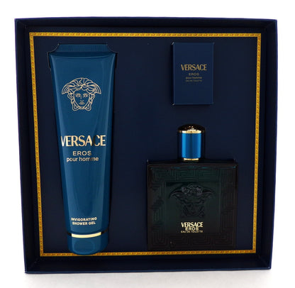 Versace EROS  Pour Homme 3 pcs Set 3.4 oz EDT Spray + 0.17 oz EDT Mini + 5.0 S/G