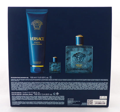 Versace EROS  Pour Homme 3 pcs Set 3.4 oz EDP Spray + 0.17 oz EDP Mini + 5.0 S/G