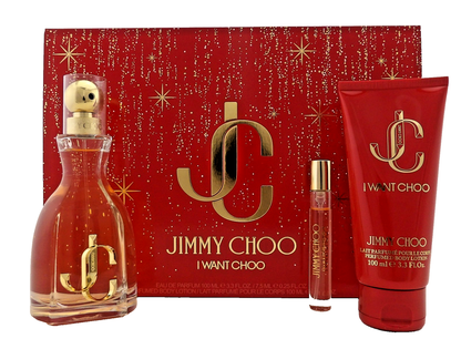 Jimmy Choo I WANT CHOO 3.3oz & 0.25oz EDP Spray+ 3.3oz B/Lotion. New Women's SET