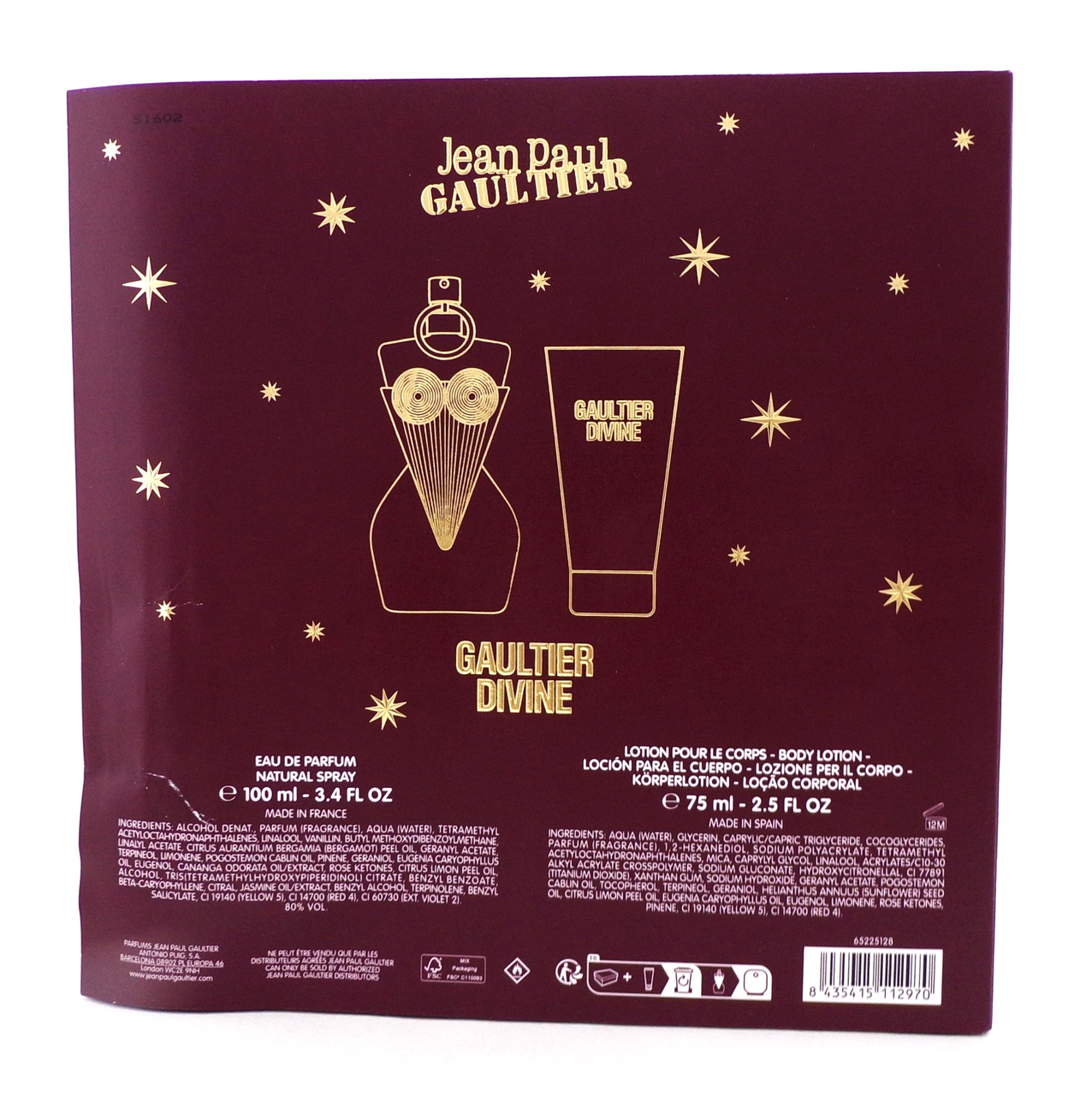 GAULTIER DIVINE Jean Paul Gaultier 3.4 oz EDP  + 2.5 oz B/Lot. New Damaged Box