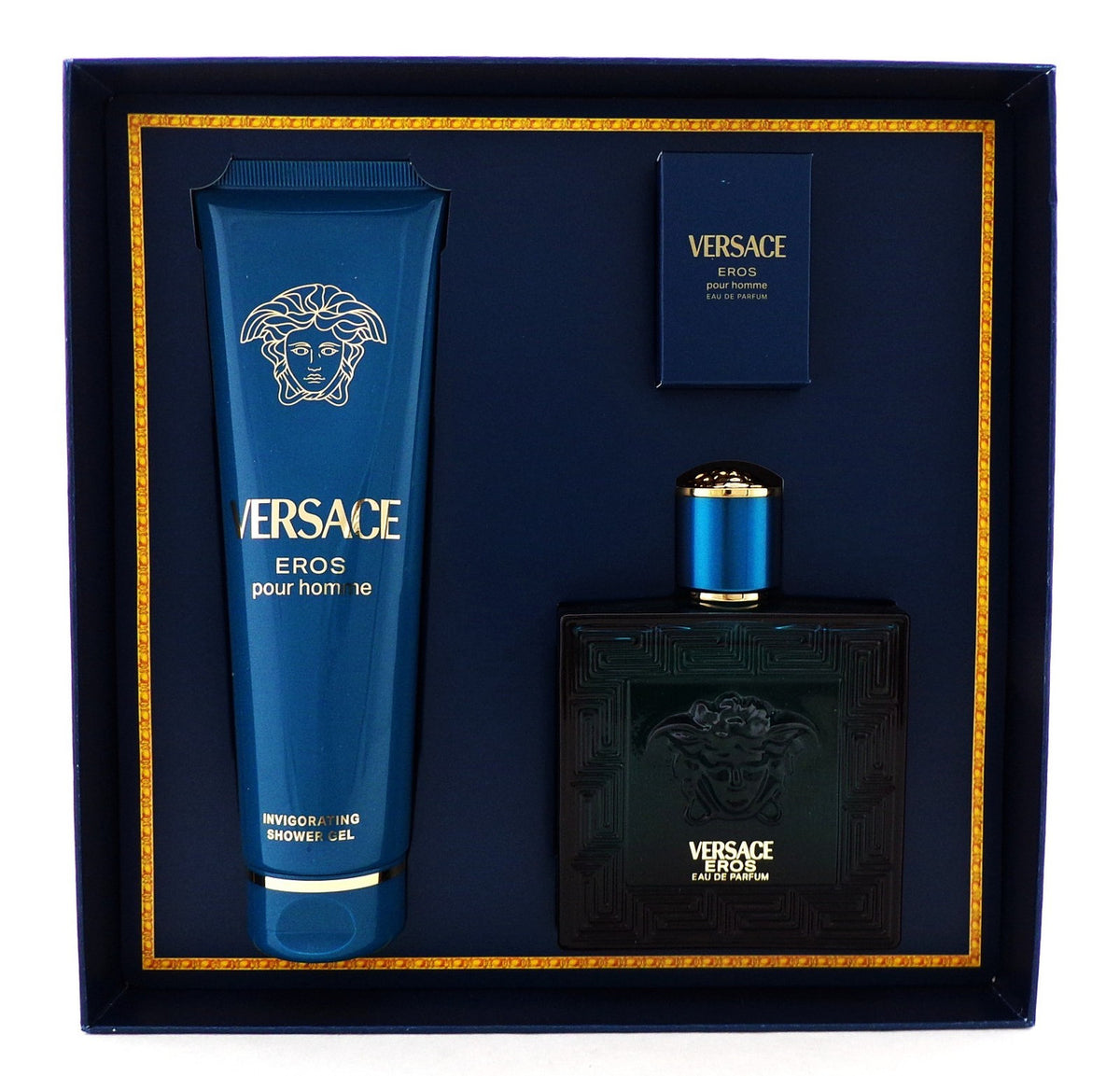 Versace EROS  Pour Homme 3 pcs Set 3.4 oz EDP Spray + 0.17 oz EDP Mini + 5.0 S/G