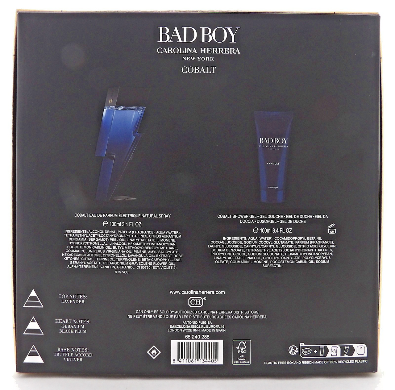 Bad Boy COBALT by Carolina Herrera 3.4oz EDP Spray + 3.4oz Sh/Gel New Men's SET
