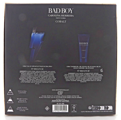 Bad Boy COBALT by Carolina Herrera 3.4oz EDP Spray + 3.4oz Sh/Gel New Men's SET