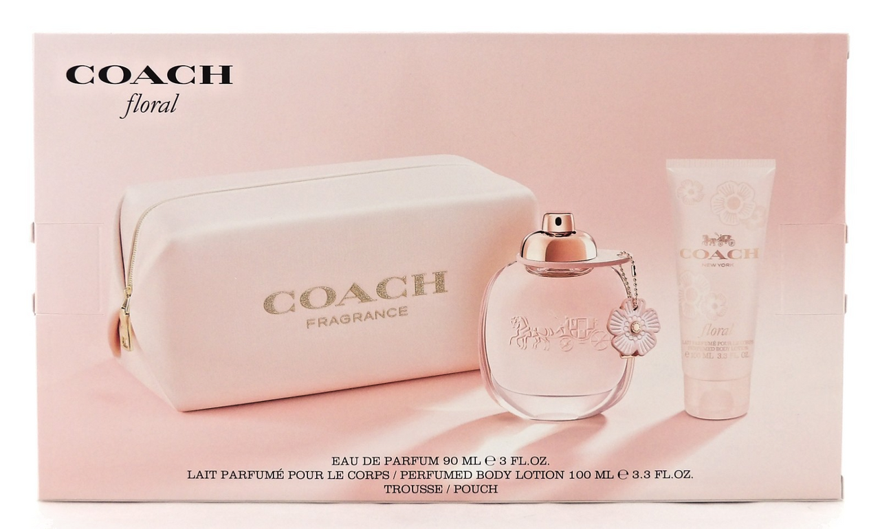 Coach Floral 3.0oz EDP Spray + 3.3oz Body Lotion + Cosmetic Bag. New Women's SET