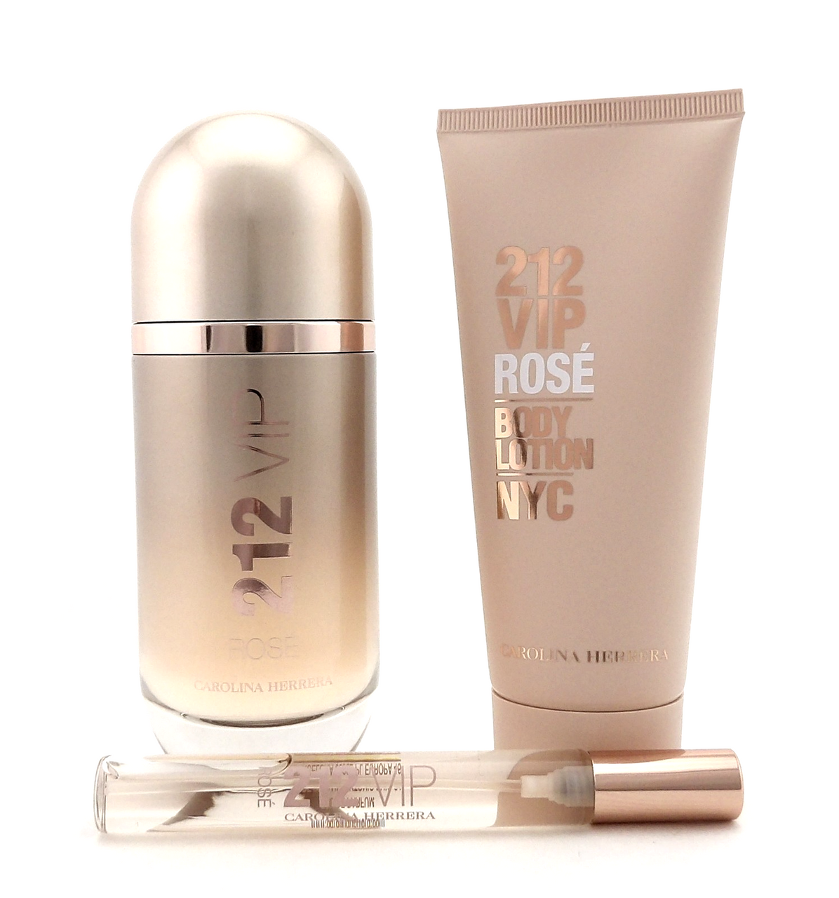 212 VIP ROSE by Carolina Herrera 2.7 & 0.34 EDP Spray + 3.4 Body Lotion. New SET