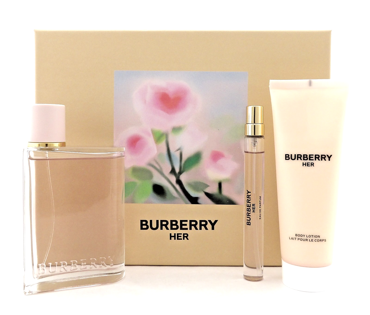 Burberry HER by Burberry 3.3oz & 10ml Eau de Parfum Spray+2.5oz B/Lotion New Set