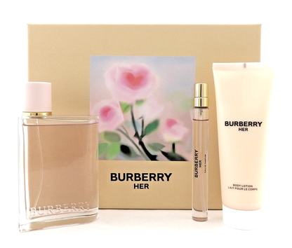 Burberry HER by Burberry 3.3oz & 10ml Eau de Parfum Spray+2.5oz B/Lotion New Set