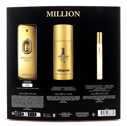 Million GOLD Elixir by Rabanne 3.4oz Parfum INTENSE+10ml EDT& 5.1oz Deo. New SET