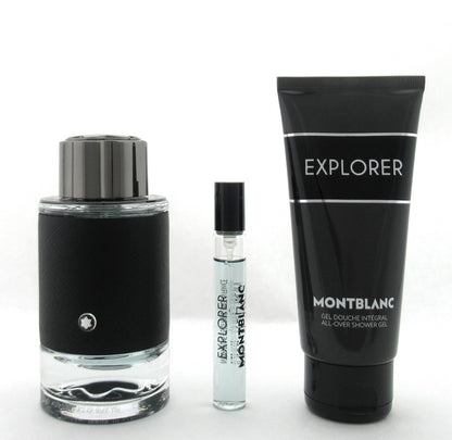 Mont Blanc Explorer 3.3 oz & 7.5 ml EDP Spray +3.3 oz Shower Gel New Damaged Box