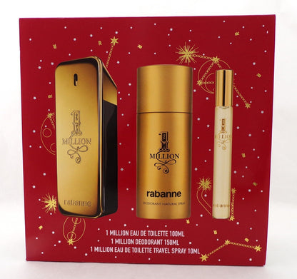 1 Million by Paco Rabanne 3 Pcs Set for Men 3.4 & 0.34 EDT Spray + 5.1 Deo Spray