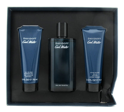 Cool Water by Davidoff 4.2 oz EDT Sp+2.5 oz Sh/Gel & A/S Balm Men's SET Damaged Box