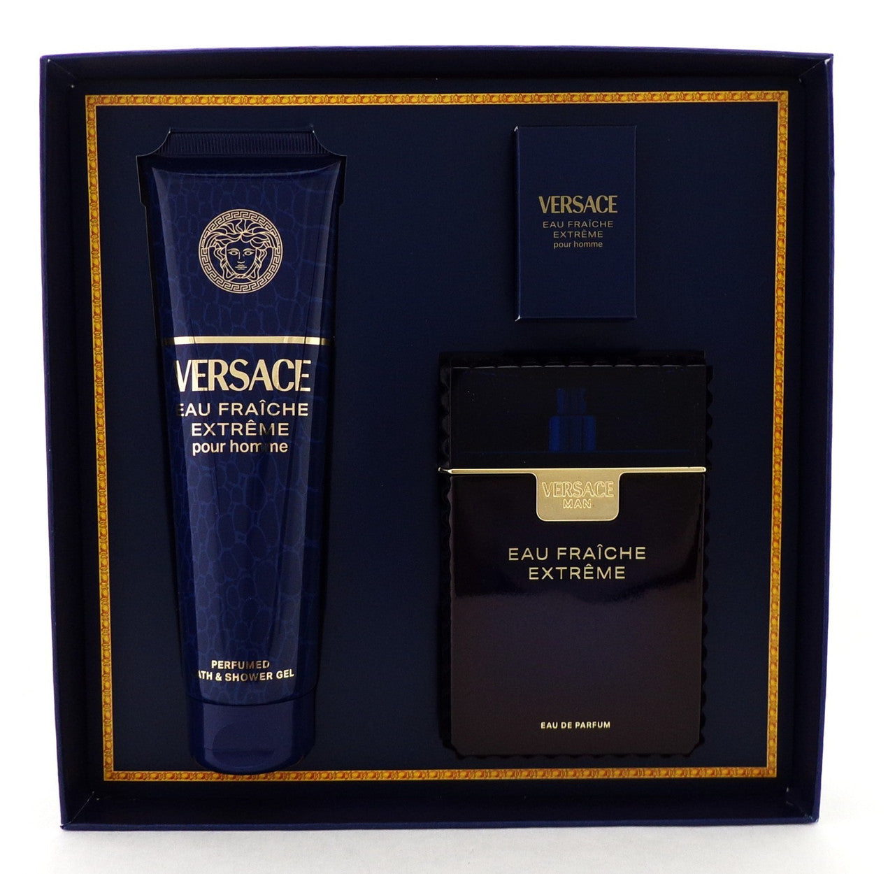 Versace EAU FRAICHE Extreme Pour Homme 3.4 oz. & 0.17 oz. EDP + 5.0 oz S/Gel SET